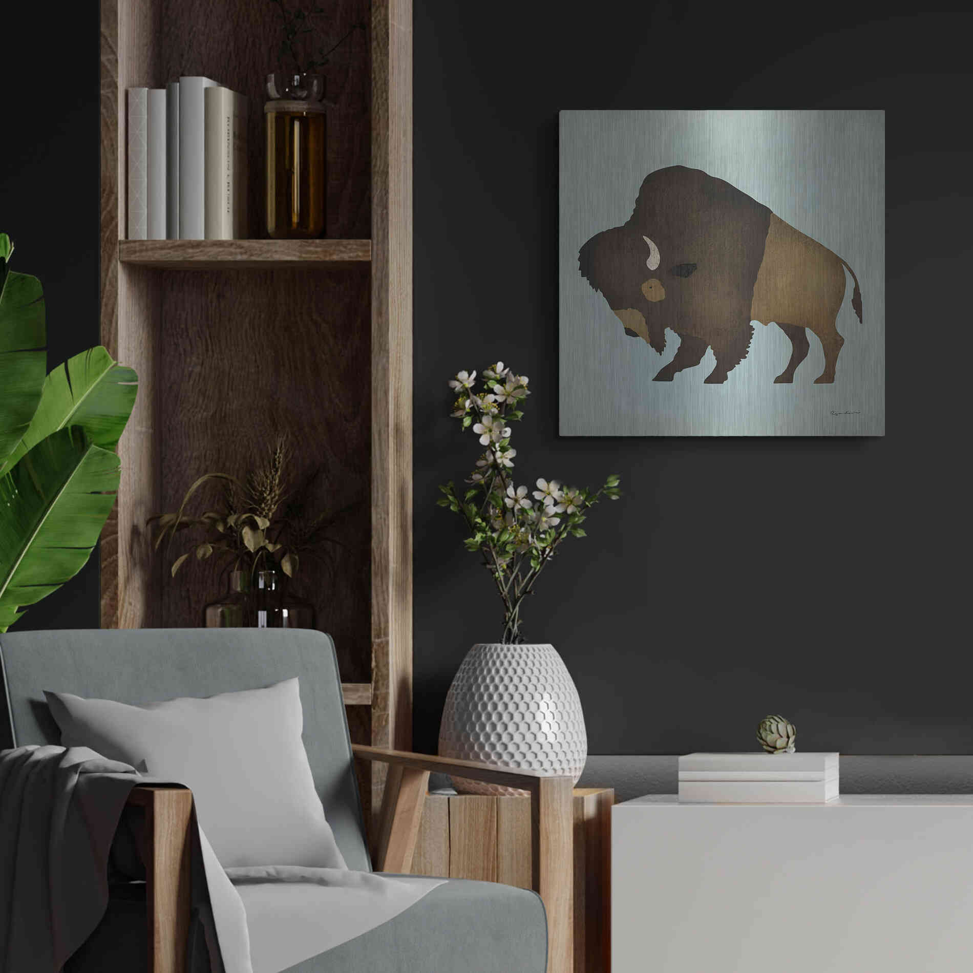 Luxe Metal Art 'Buffalo Bison I' by Ryan Fowler, Metal Wall Art,24x24