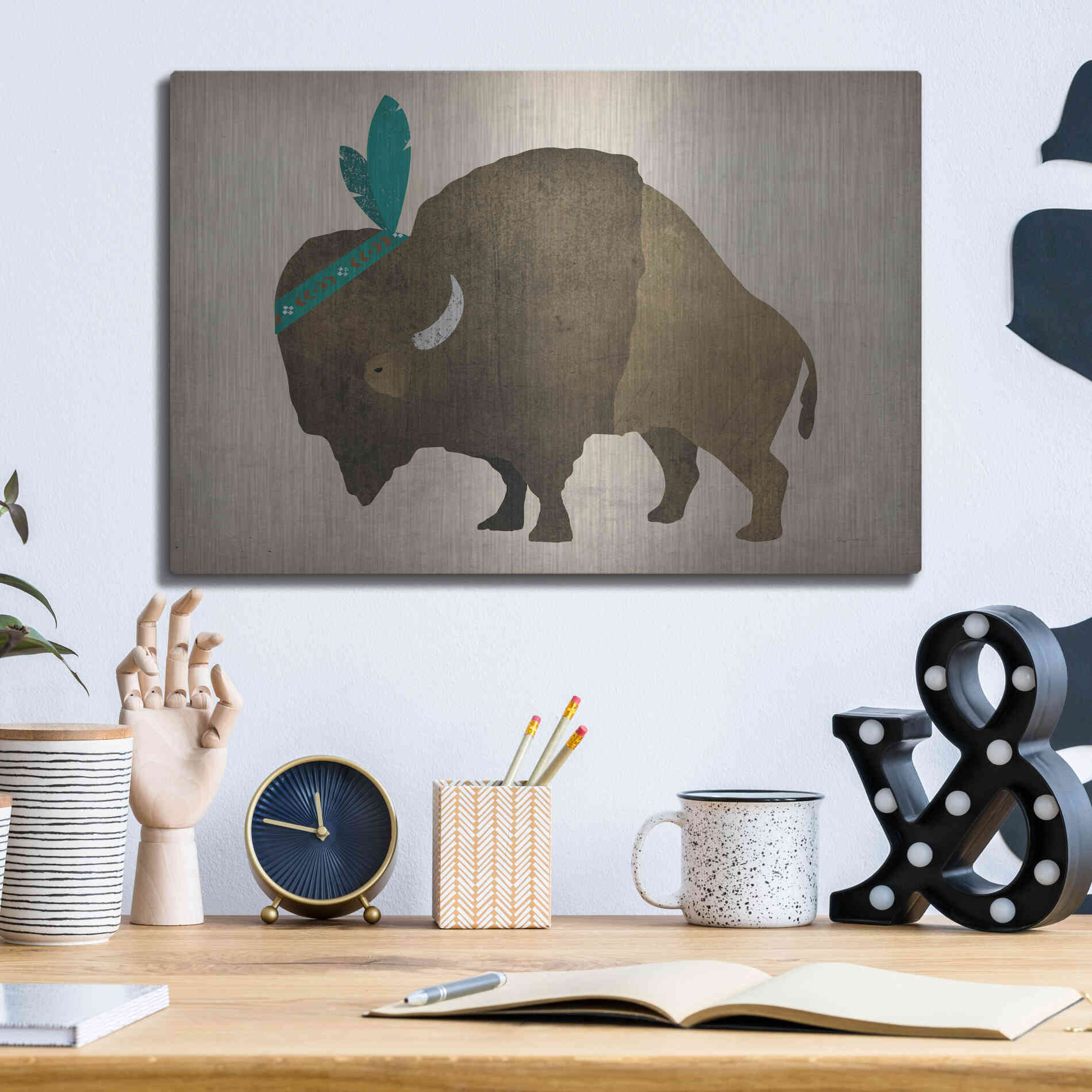 Luxe Metal Art 'Buffalo Bison III' by Ryan Fowler, Metal Wall Art,16x12