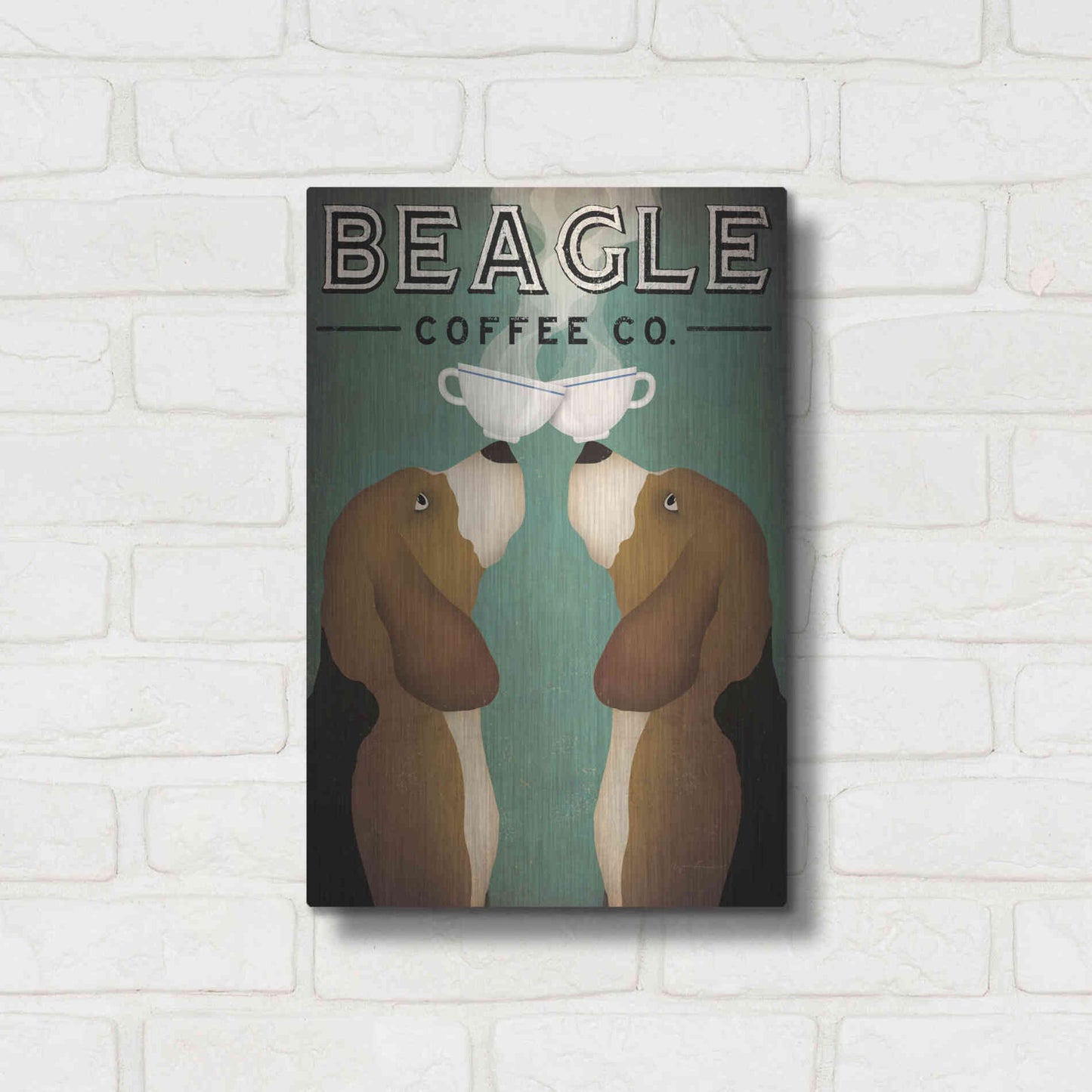 Luxe Metal Art 'Beagle Coffee Co' by Ryan Fowler, Metal Wall Art,12x16