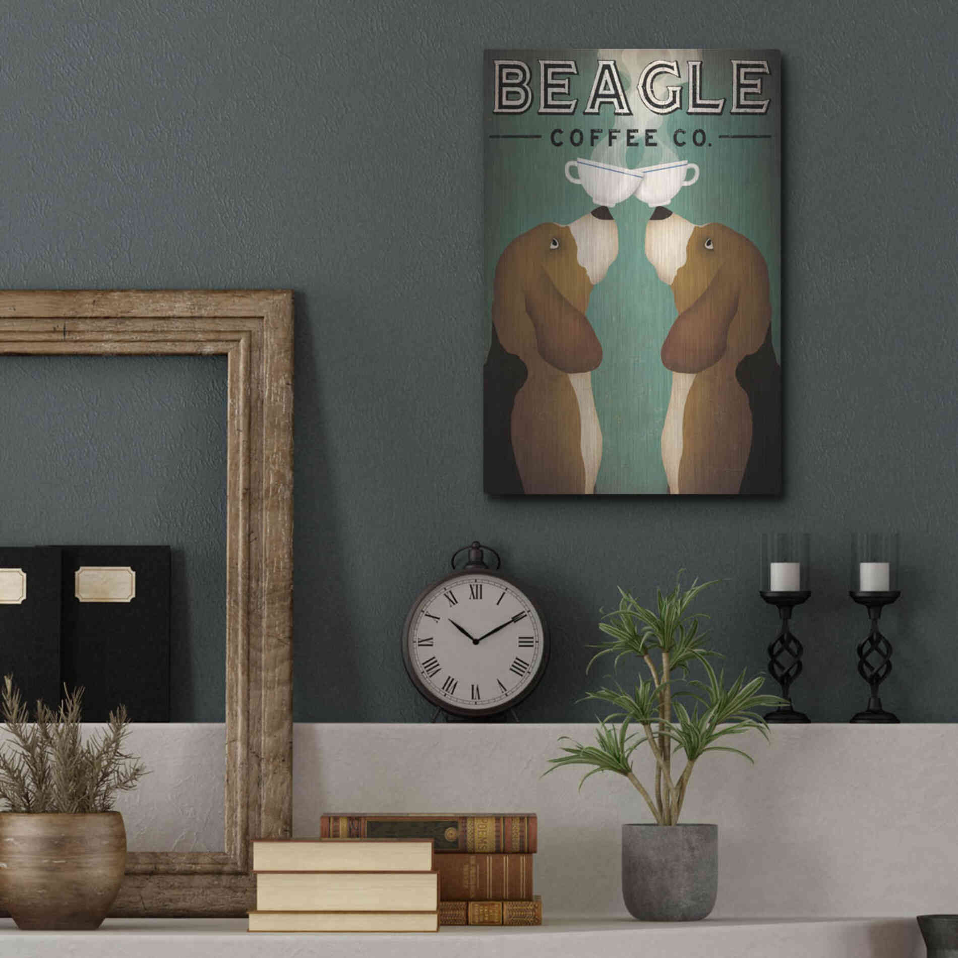 Luxe Metal Art 'Beagle Coffee Co' by Ryan Fowler, Metal Wall Art,12x16