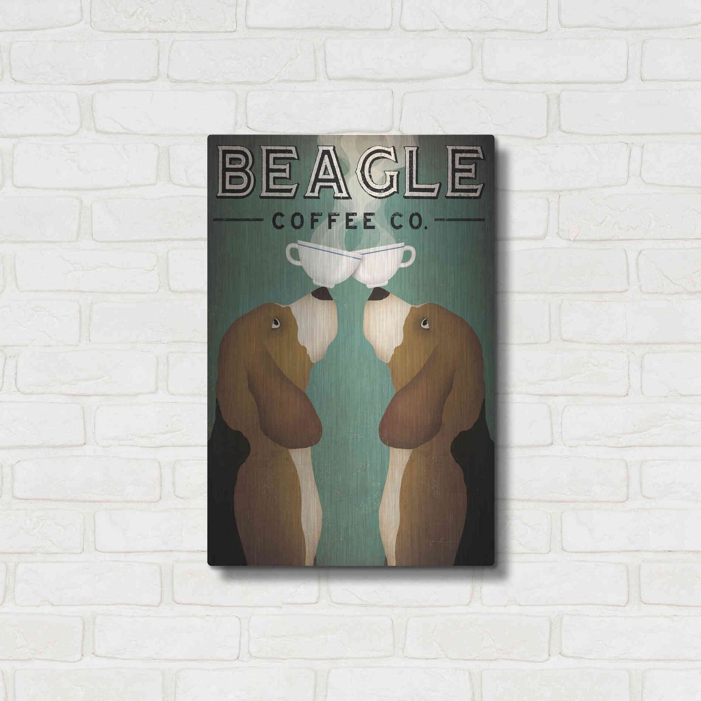 Luxe Metal Art 'Beagle Coffee Co' by Ryan Fowler, Metal Wall Art,16x24