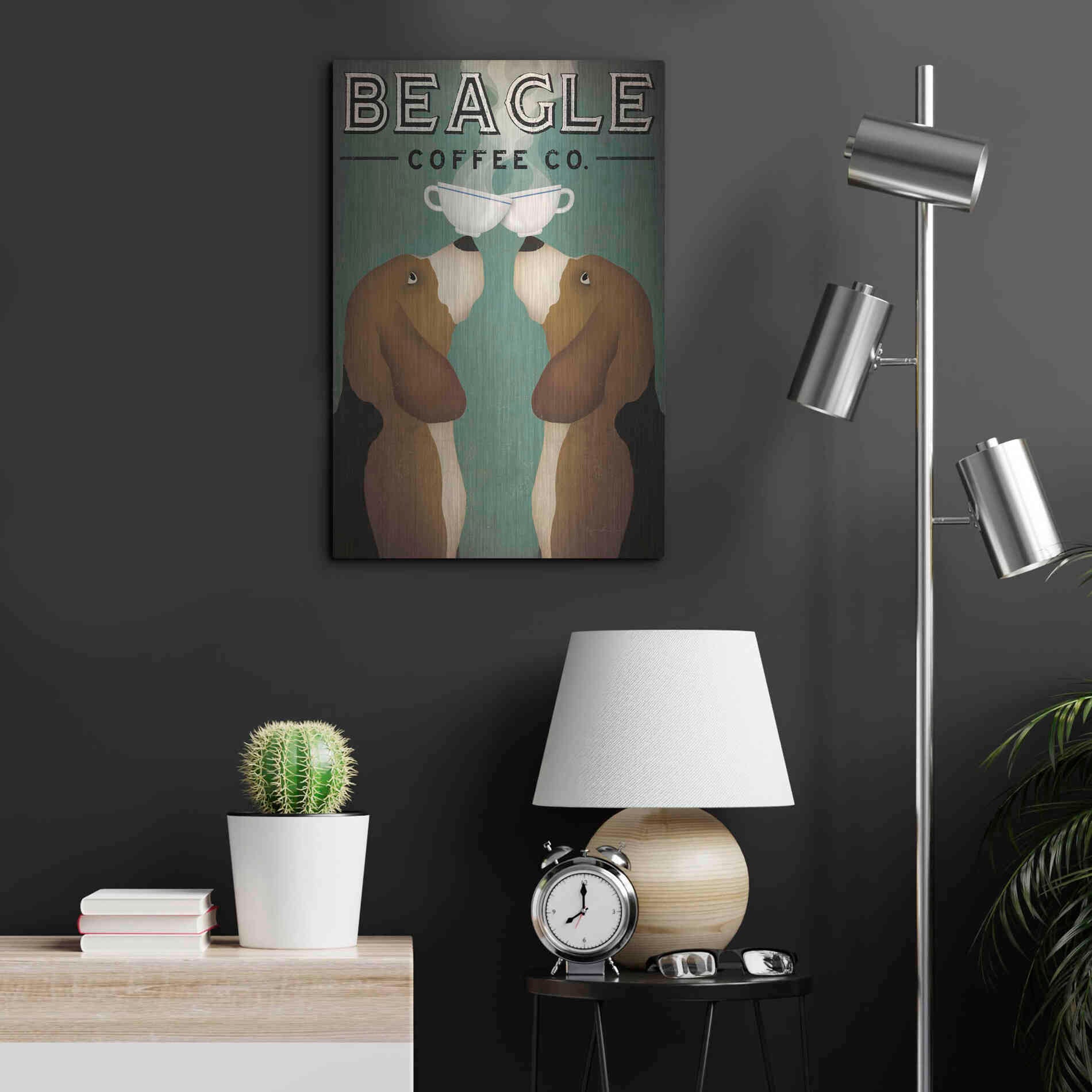 Luxe Metal Art 'Beagle Coffee Co' by Ryan Fowler, Metal Wall Art,16x24