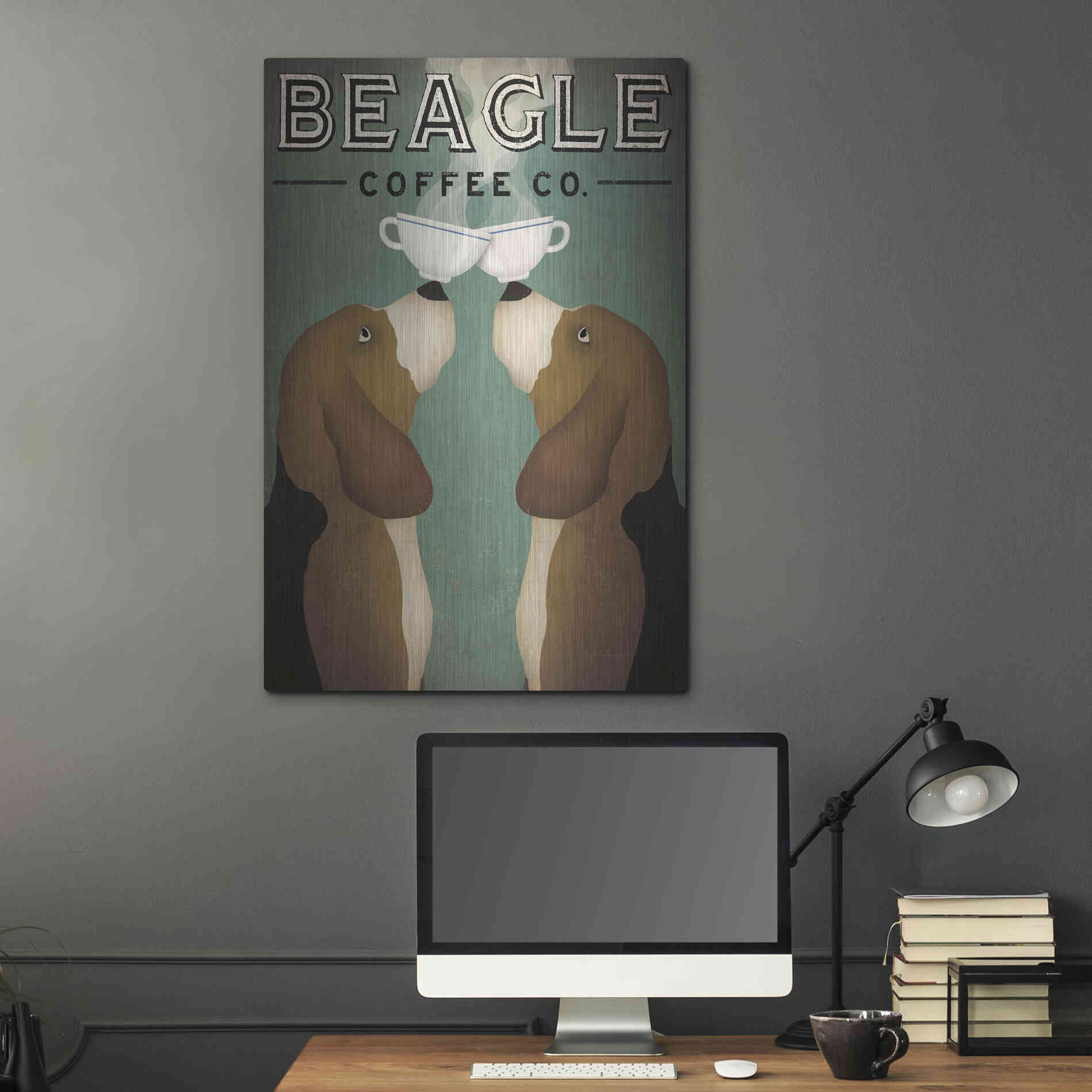 Luxe Metal Art 'Beagle Coffee Co' by Ryan Fowler, Metal Wall Art,24x36