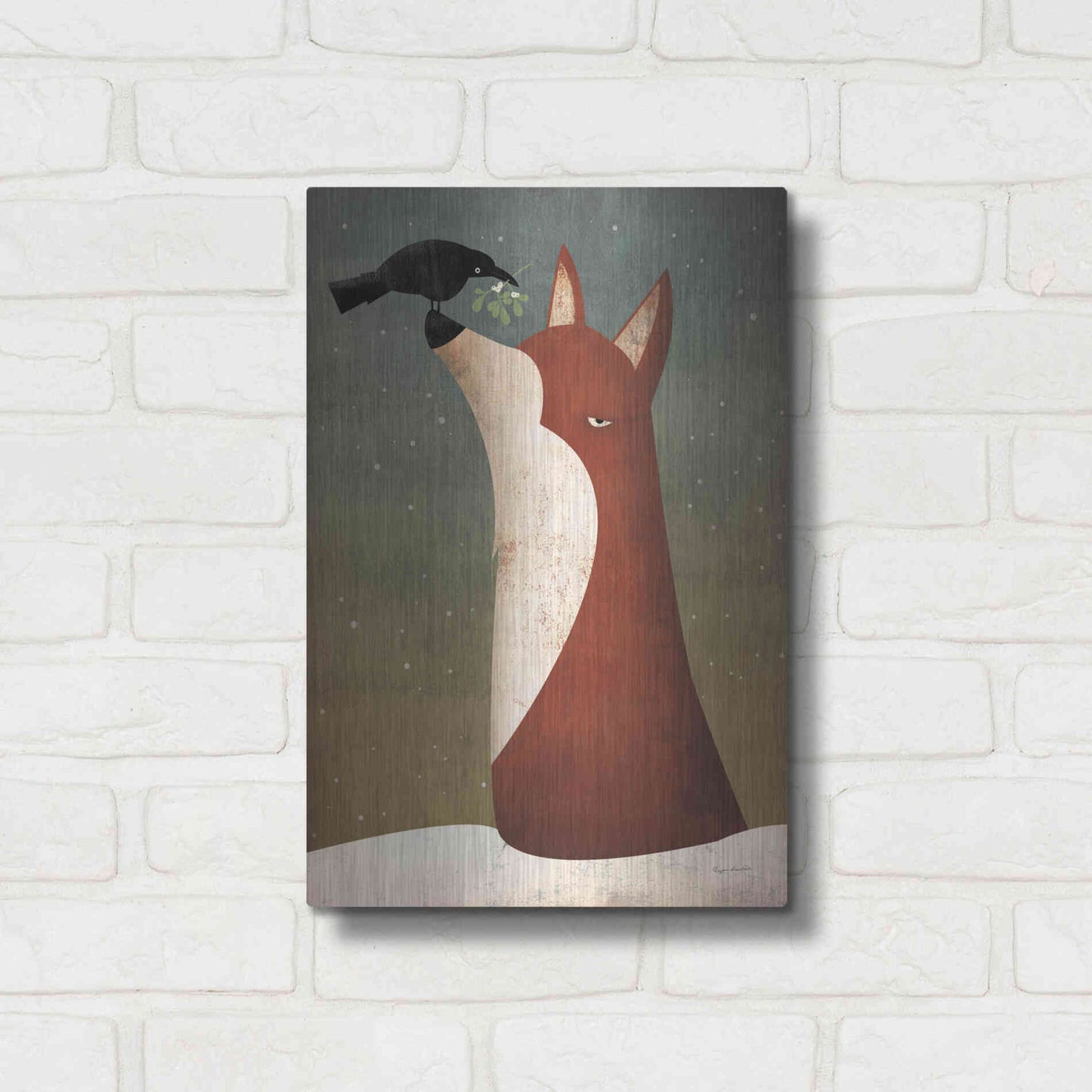Luxe Metal Art 'Fox And Mistletoe' by Ryan Fowler, Metal Wall Art,12x16