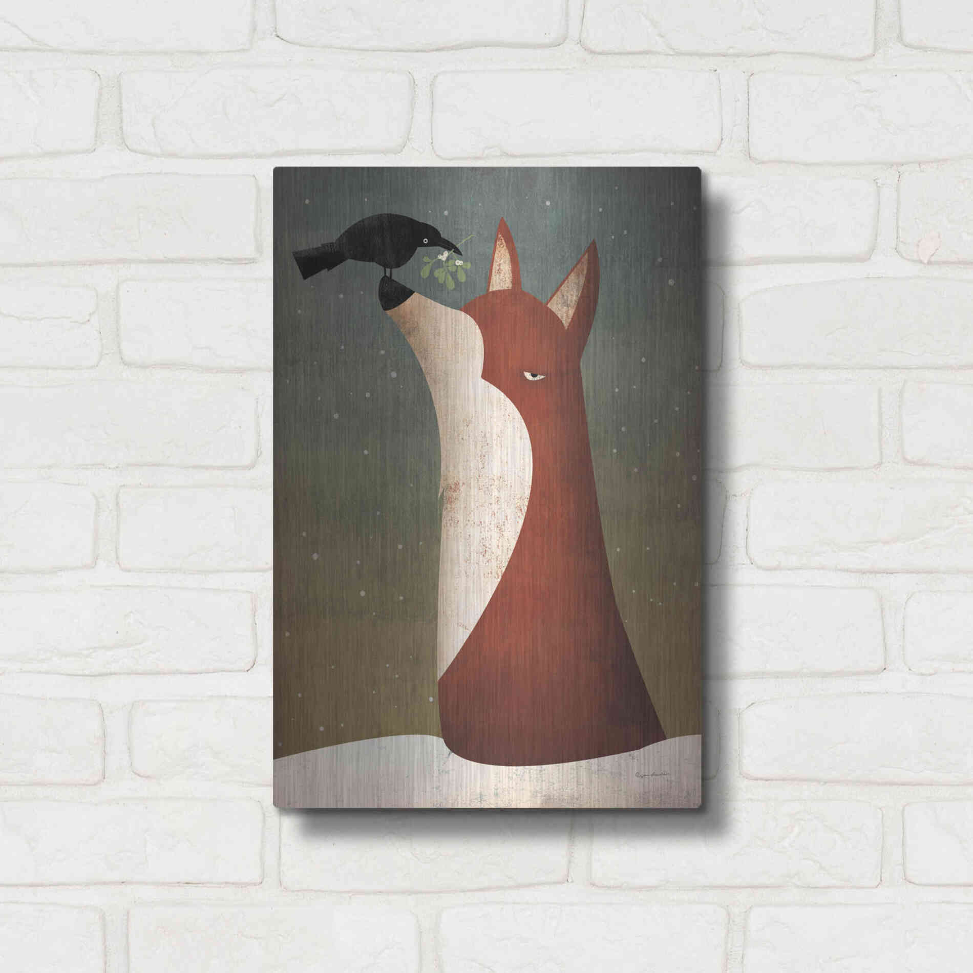 Luxe Metal Art 'Fox And Mistletoe' by Ryan Fowler, Metal Wall Art,12x16
