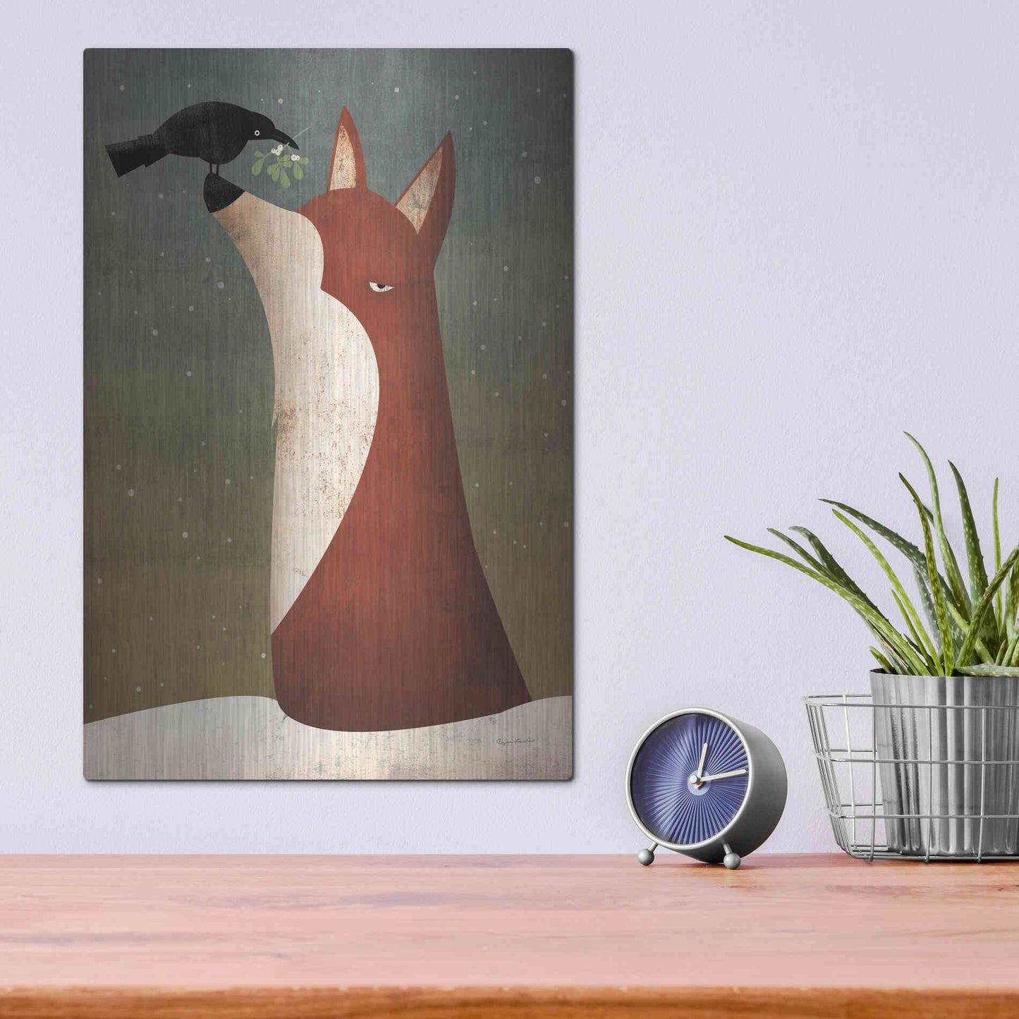 Luxe Metal Art 'Fox And Mistletoe' by Ryan Fowler, Metal Wall Art,12x16