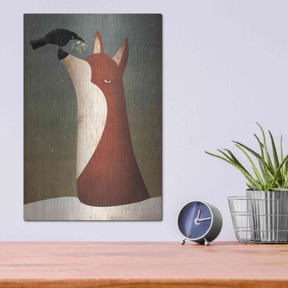Luxe Metal Art 'Fox And Mistletoe' by Ryan Fowler, Metal Wall Art,12x16