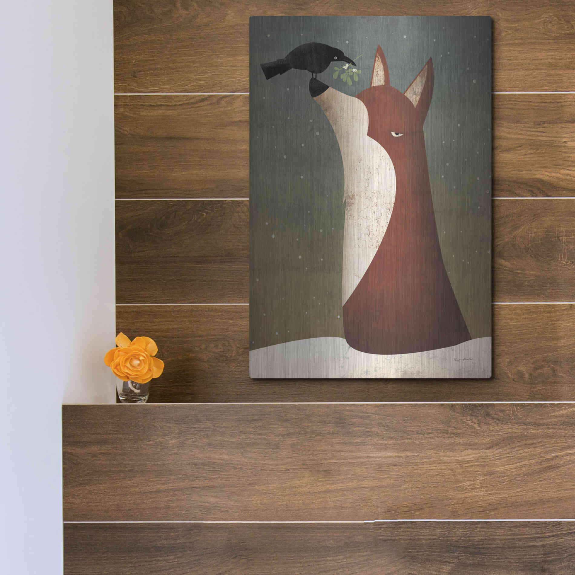 Luxe Metal Art 'Fox And Mistletoe' by Ryan Fowler, Metal Wall Art,12x16