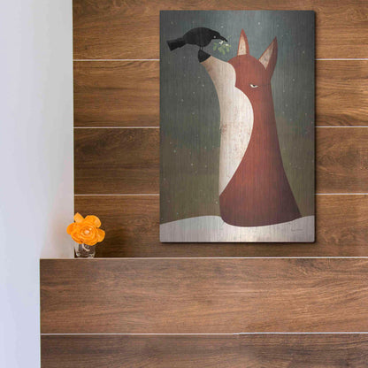Luxe Metal Art 'Fox And Mistletoe' by Ryan Fowler, Metal Wall Art,12x16