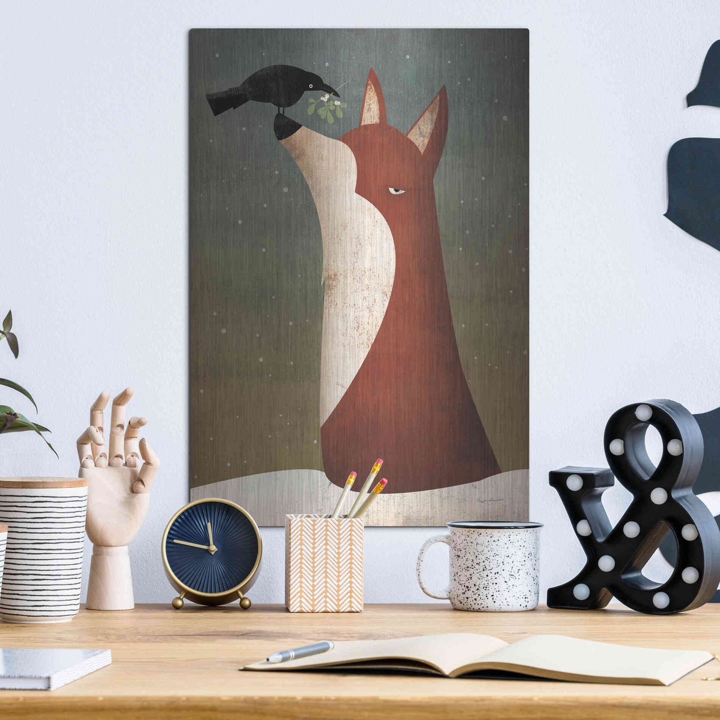 Luxe Metal Art 'Fox And Mistletoe' by Ryan Fowler, Metal Wall Art,12x16