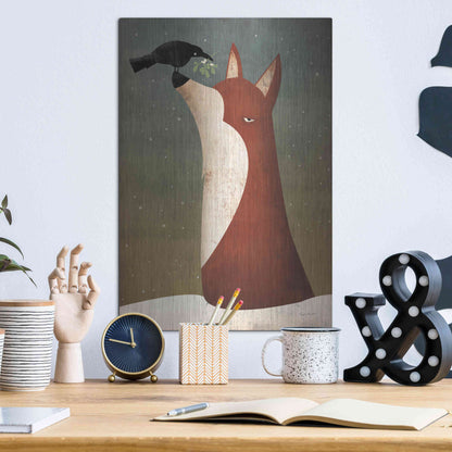 Luxe Metal Art 'Fox And Mistletoe' by Ryan Fowler, Metal Wall Art,12x16