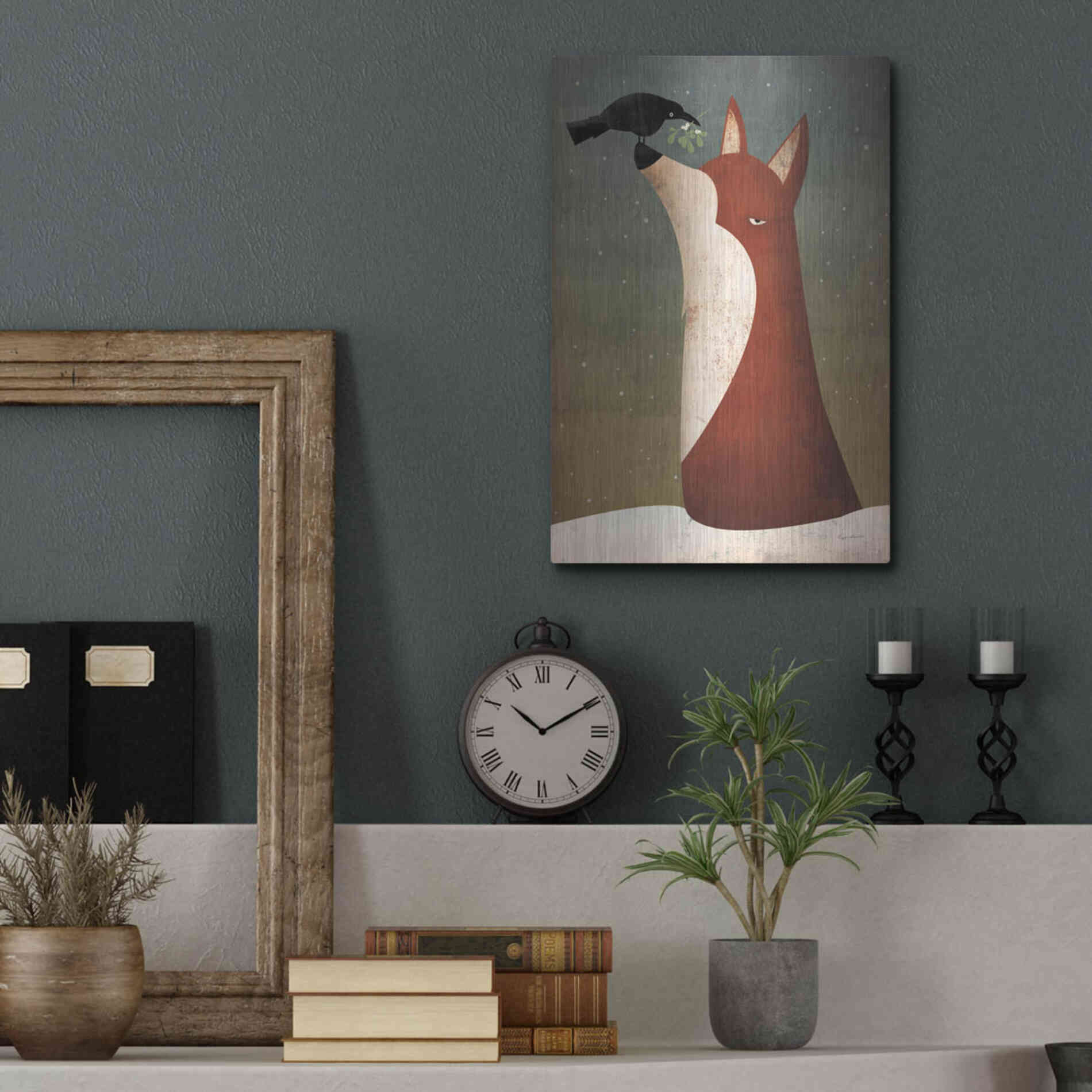 Luxe Metal Art 'Fox And Mistletoe' by Ryan Fowler, Metal Wall Art,12x16