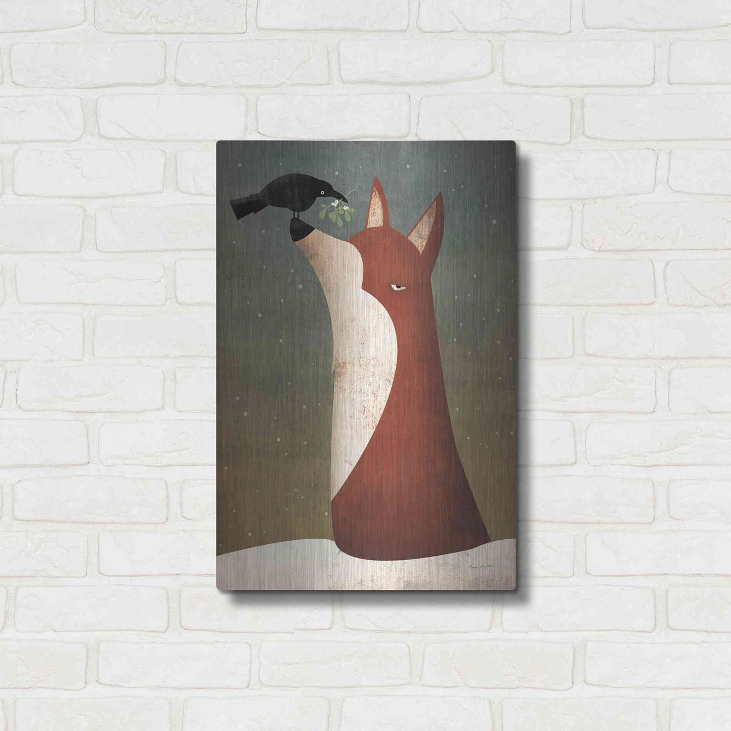 Luxe Metal Art 'Fox And Mistletoe' by Ryan Fowler, Metal Wall Art,16x24
