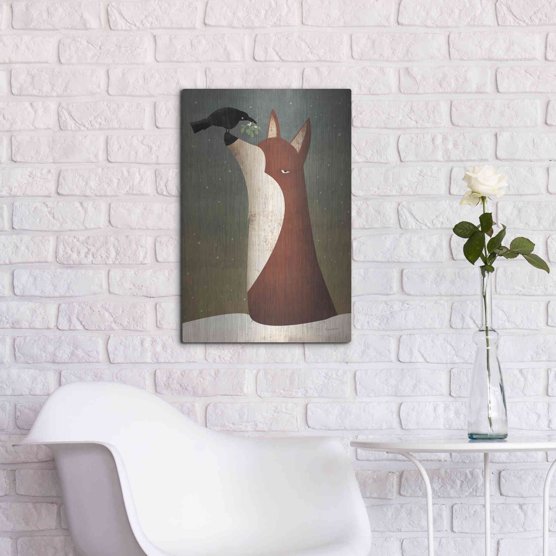 Luxe Metal Art 'Fox And Mistletoe' by Ryan Fowler, Metal Wall Art,16x24