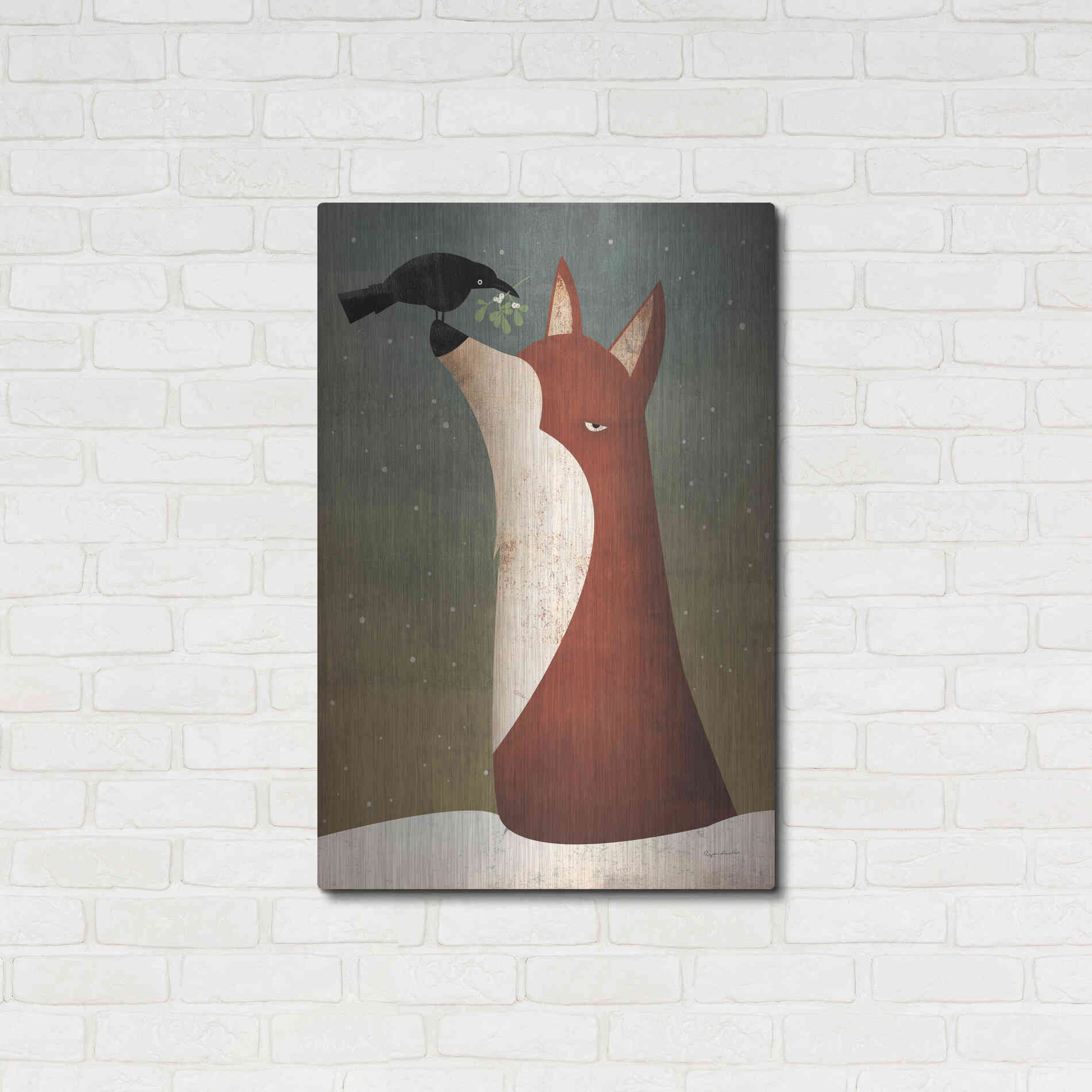 Luxe Metal Art 'Fox And Mistletoe' by Ryan Fowler, Metal Wall Art,24x36