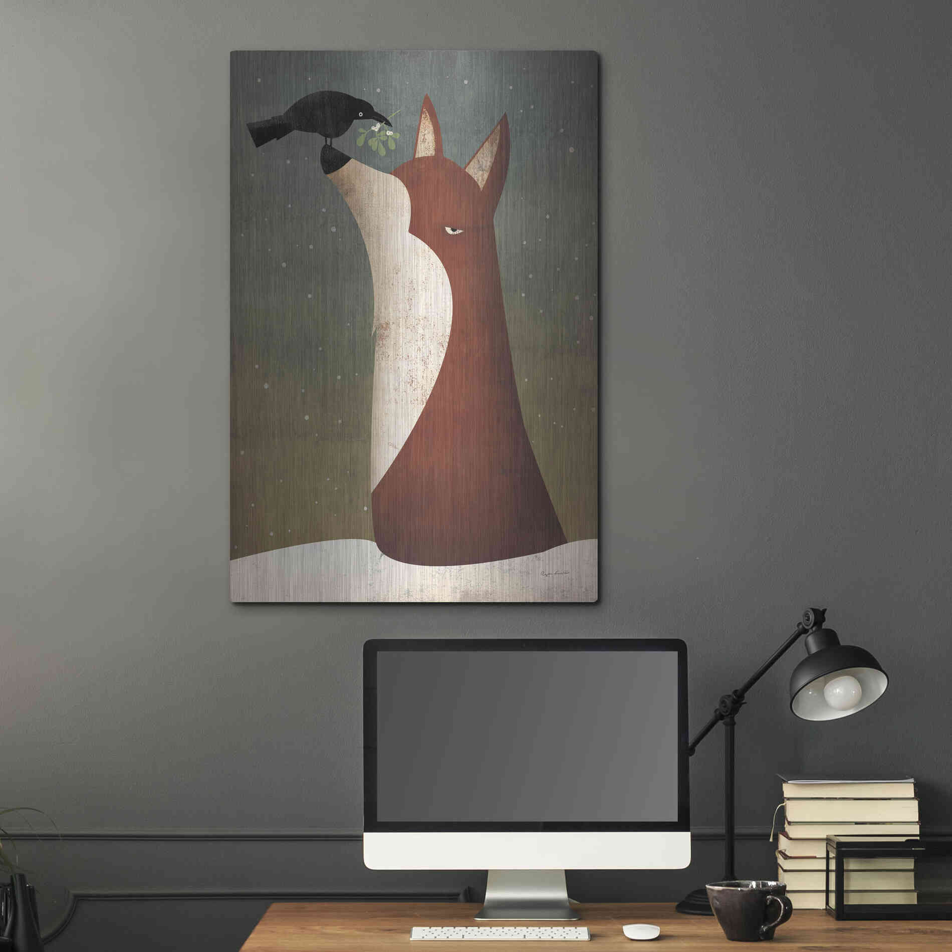 Luxe Metal Art 'Fox And Mistletoe' by Ryan Fowler, Metal Wall Art,24x36