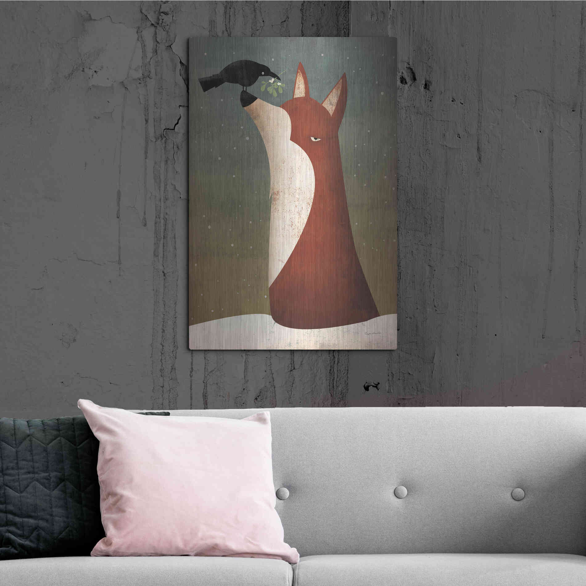 Luxe Metal Art 'Fox And Mistletoe' by Ryan Fowler, Metal Wall Art,24x36
