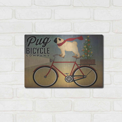 Luxe Metal Art 'Pug On A Bike Christmas Crop' by Ryan Fowler, Metal Wall Art,16x12