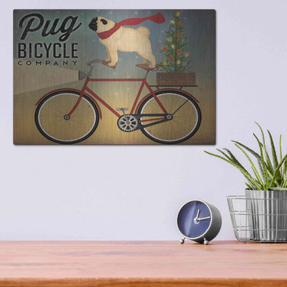 Luxe Metal Art 'Pug On A Bike Christmas Crop' by Ryan Fowler, Metal Wall Art,16x12
