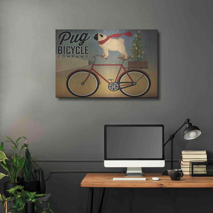 Luxe Metal Art 'Pug On A Bike Christmas Crop' by Ryan Fowler, Metal Wall Art,36x24