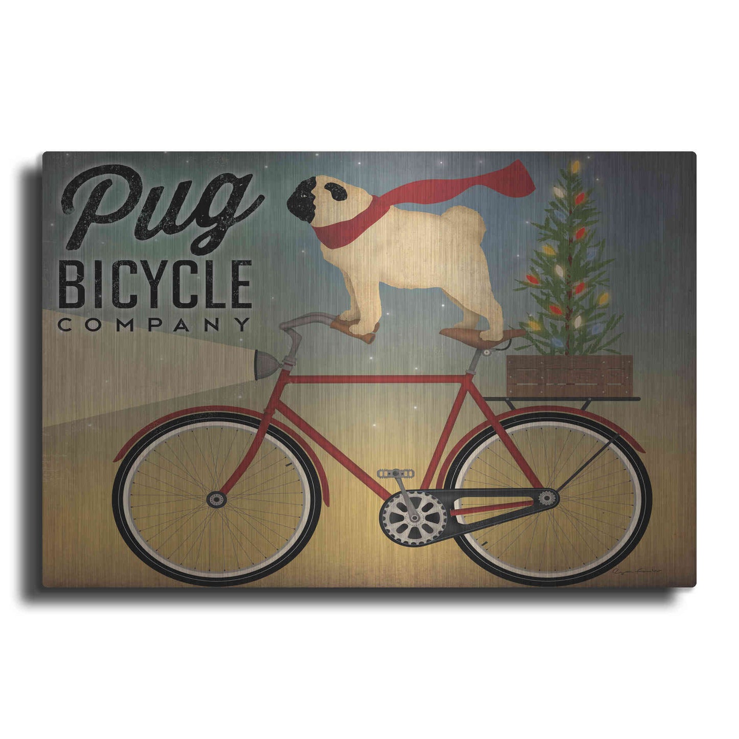 Luxe Metal Art 'Pug On A Bike Christmas Crop' by Ryan Fowler, Metal Wall Art