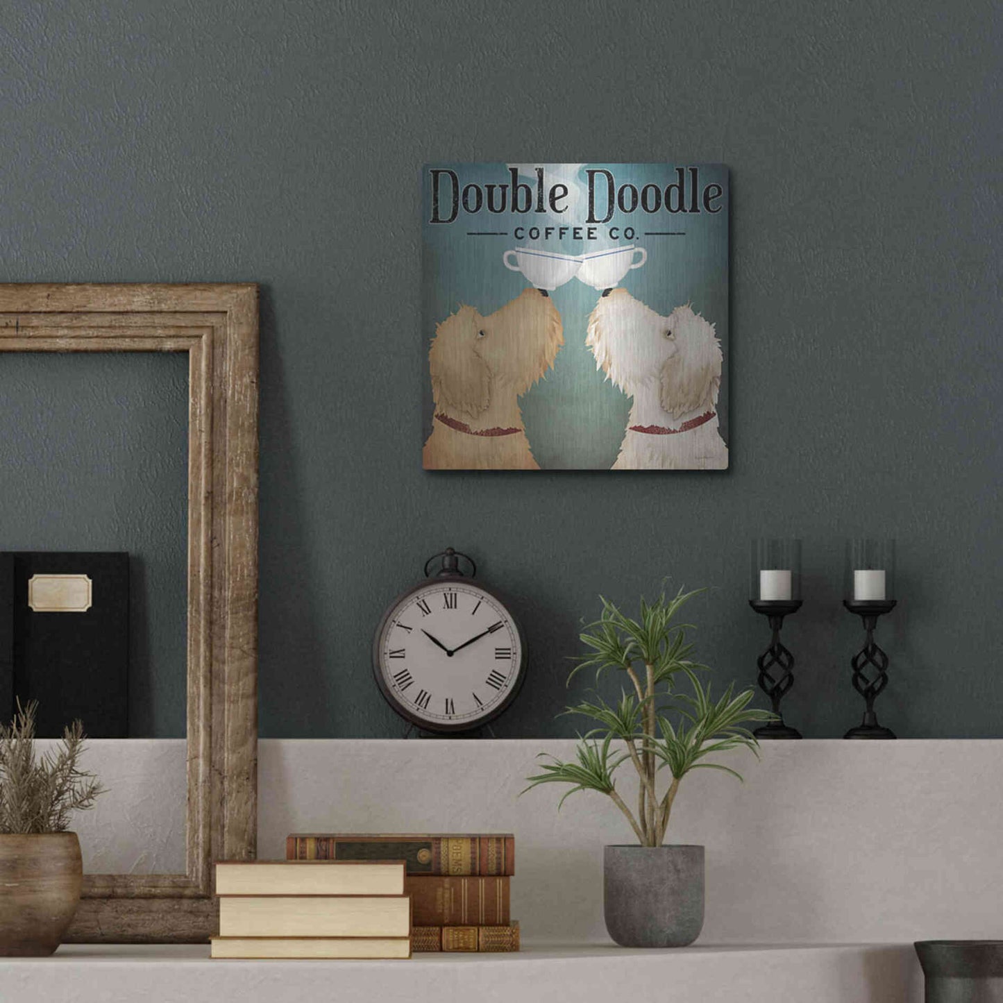 Luxe Metal Art 'Doodle Coffee Double III' by Ryan Fowler, Metal Wall Art,12x12