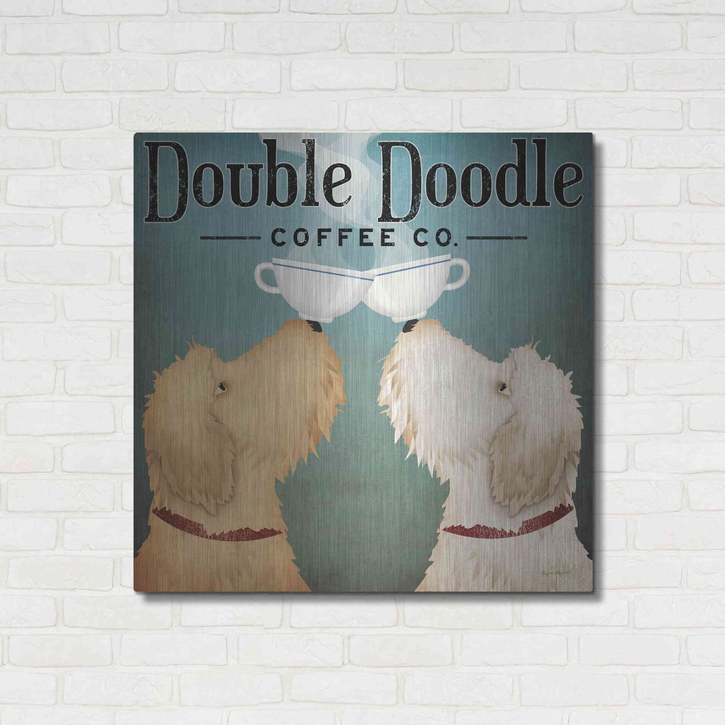 Luxe Metal Art 'Doodle Coffee Double III' by Ryan Fowler, Metal Wall Art,36x36