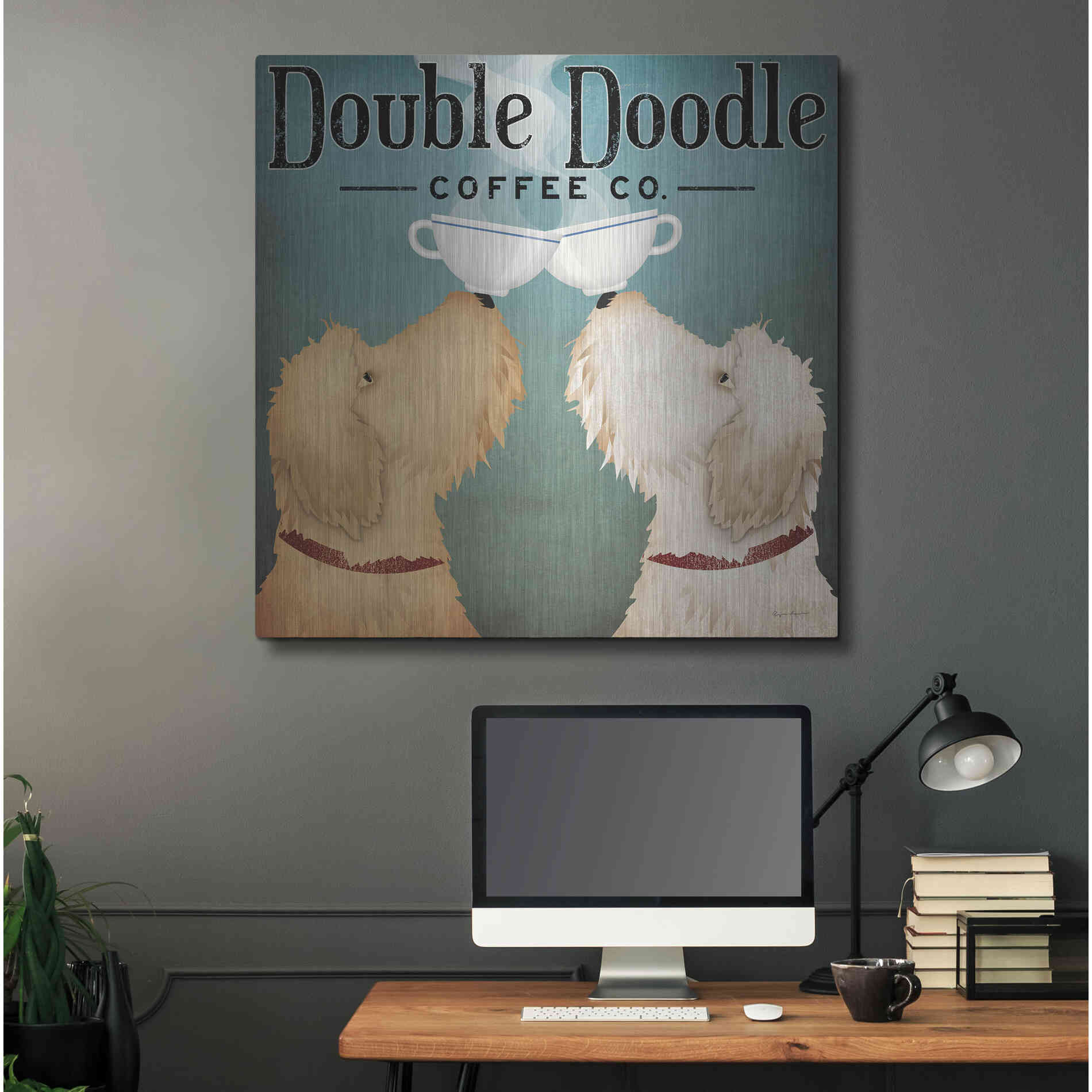 Luxe Metal Art 'Doodle Coffee Double III' by Ryan Fowler, Metal Wall Art,36x36