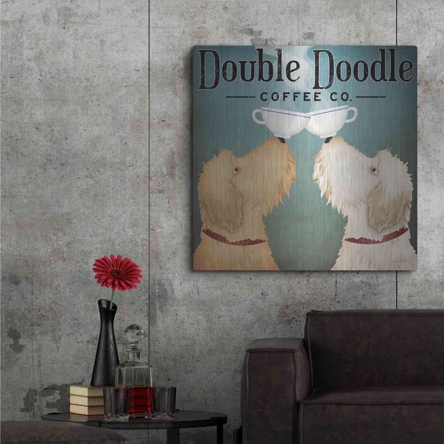 Luxe Metal Art 'Doodle Coffee Double III' by Ryan Fowler, Metal Wall Art,36x36