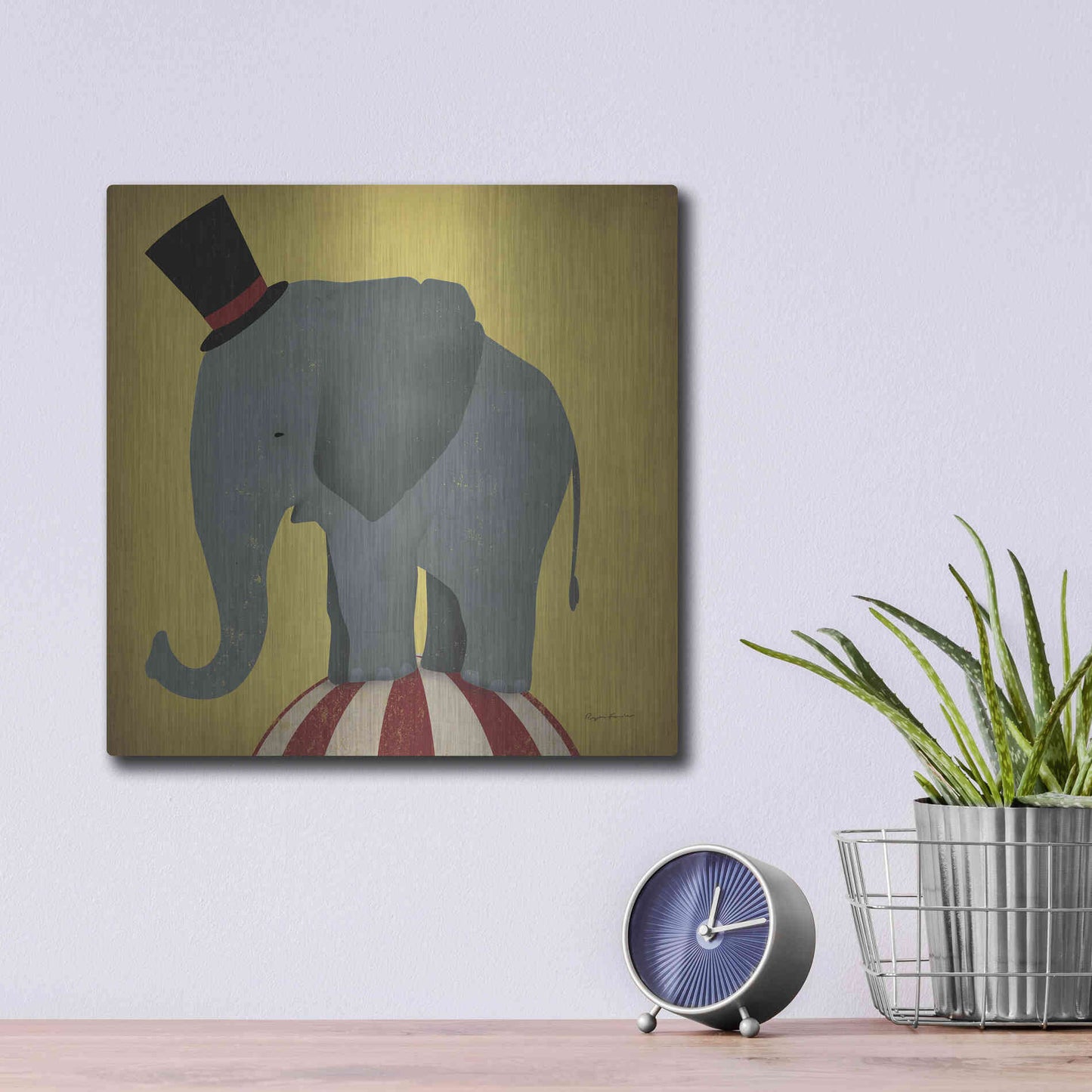 Luxe Metal Art 'Circus Elephant' by Ryan Fowler, Metal Wall Art,12x12