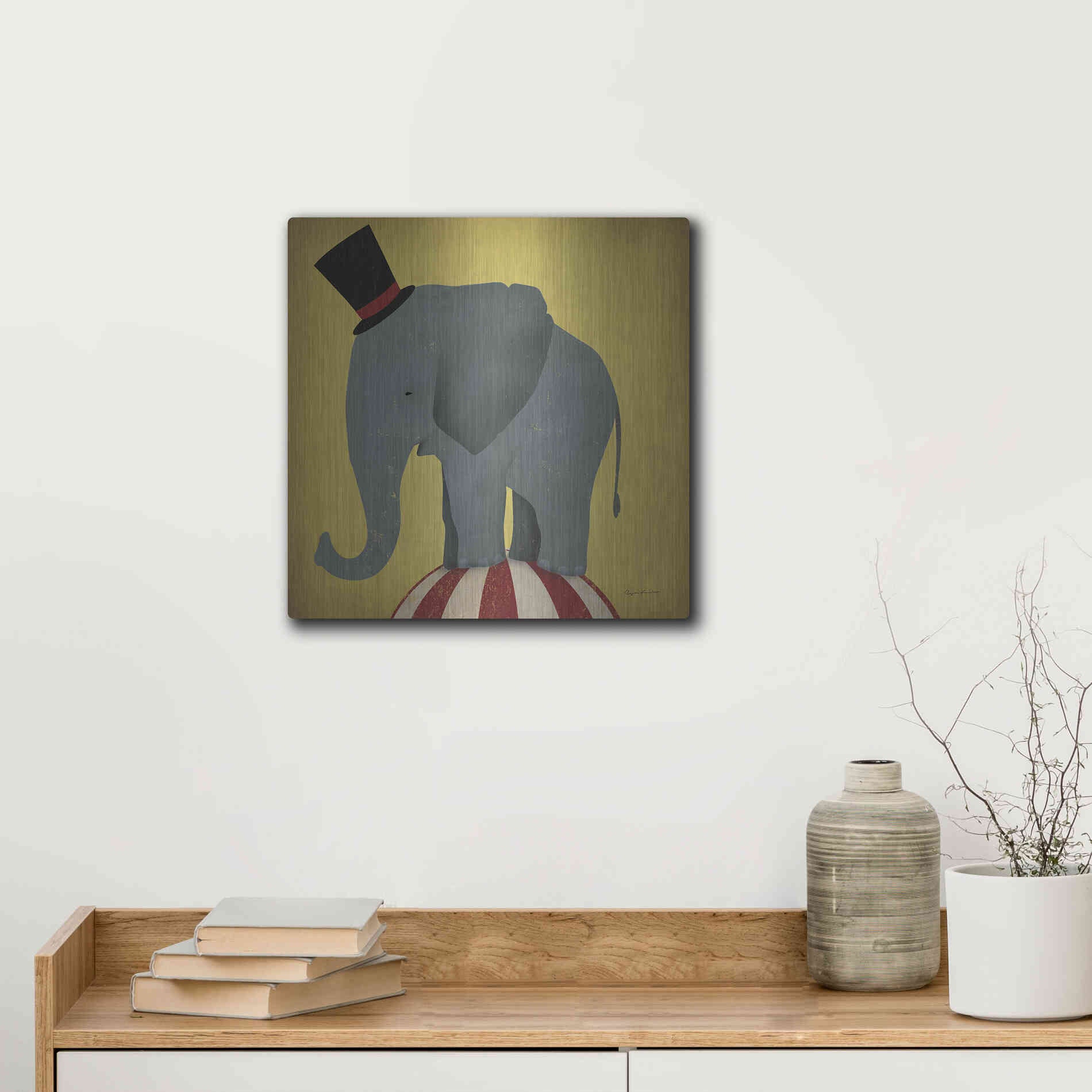 Luxe Metal Art 'Circus Elephant' by Ryan Fowler, Metal Wall Art,12x12