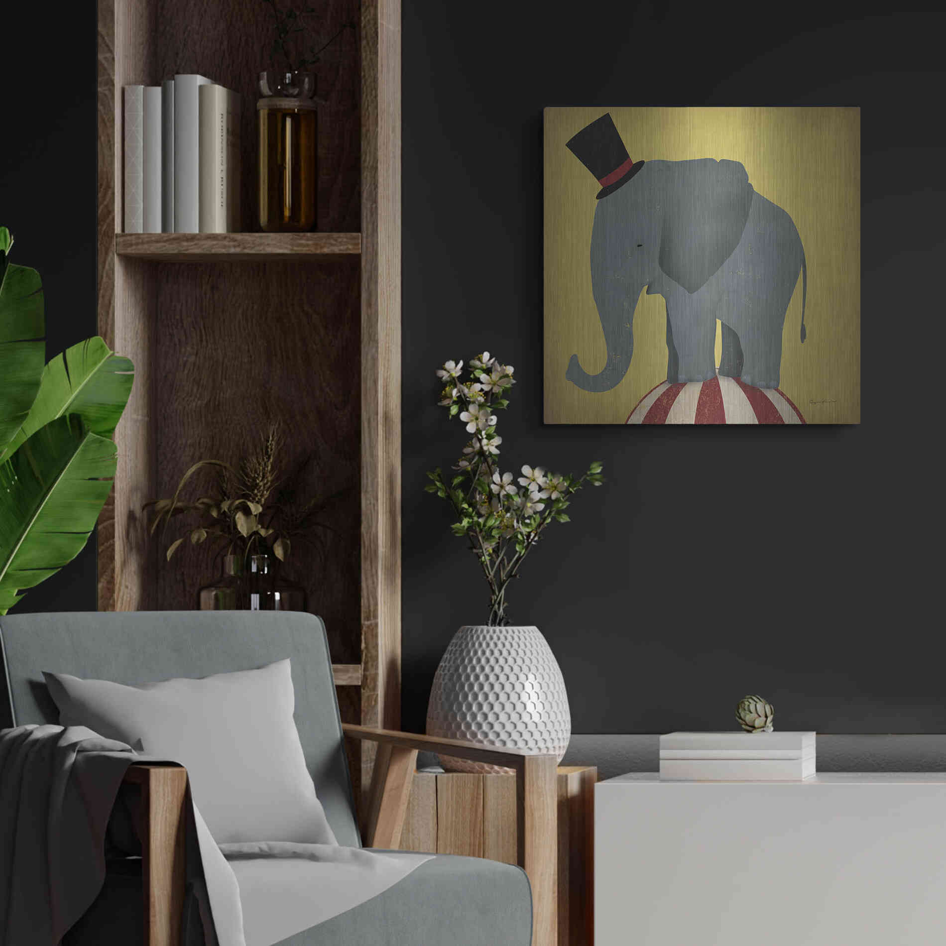 Luxe Metal Art 'Circus Elephant' by Ryan Fowler, Metal Wall Art,24x24