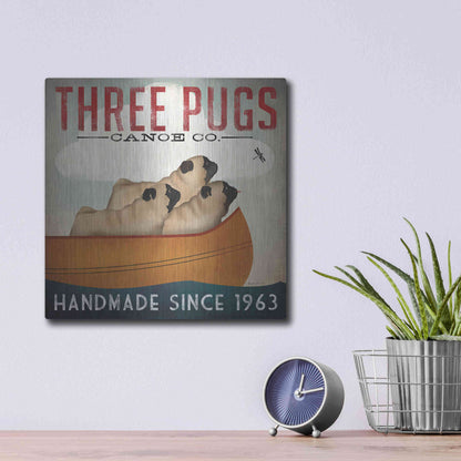 Luxe Metal Art 'Three Pugs In A Canoe' by Ryan Fowler, Metal Wall Art,12x12
