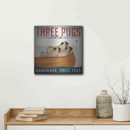 Luxe Metal Art 'Three Pugs In A Canoe' by Ryan Fowler, Metal Wall Art,12x12