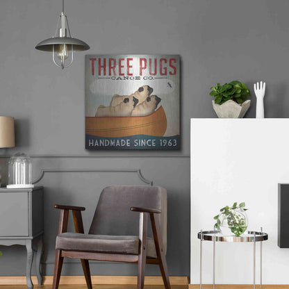 Luxe Metal Art 'Three Pugs In A Canoe' by Ryan Fowler, Metal Wall Art,24x24