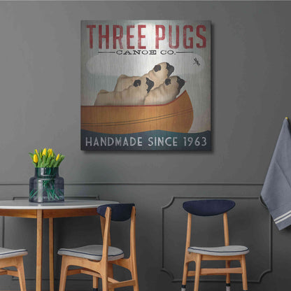 Luxe Metal Art 'Three Pugs In A Canoe' by Ryan Fowler, Metal Wall Art,36x36