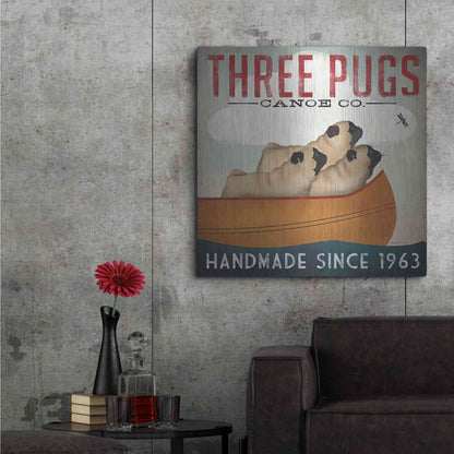 Luxe Metal Art 'Three Pugs In A Canoe' by Ryan Fowler, Metal Wall Art,36x36