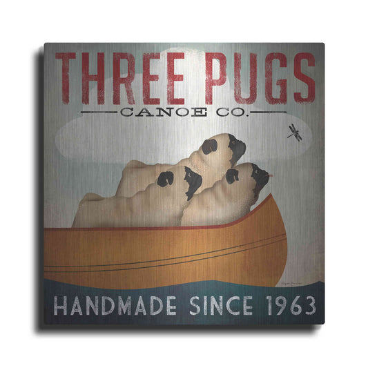 Luxe Metal Art 'Three Pugs In A Canoe' by Ryan Fowler, Metal Wall Art