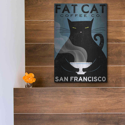 Luxe Metal Art 'Cat Coffee' by Ryan Fowler, Metal Wall Art,12x16