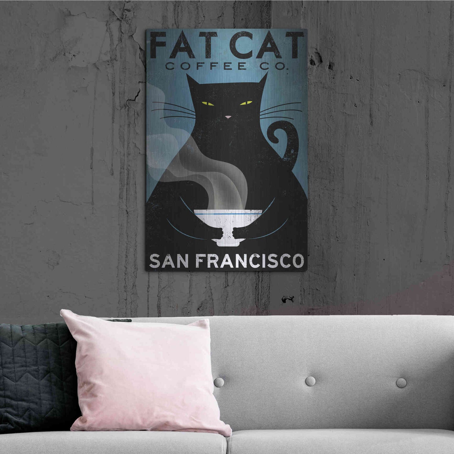 Luxe Metal Art 'Cat Coffee' by Ryan Fowler, Metal Wall Art,24x36