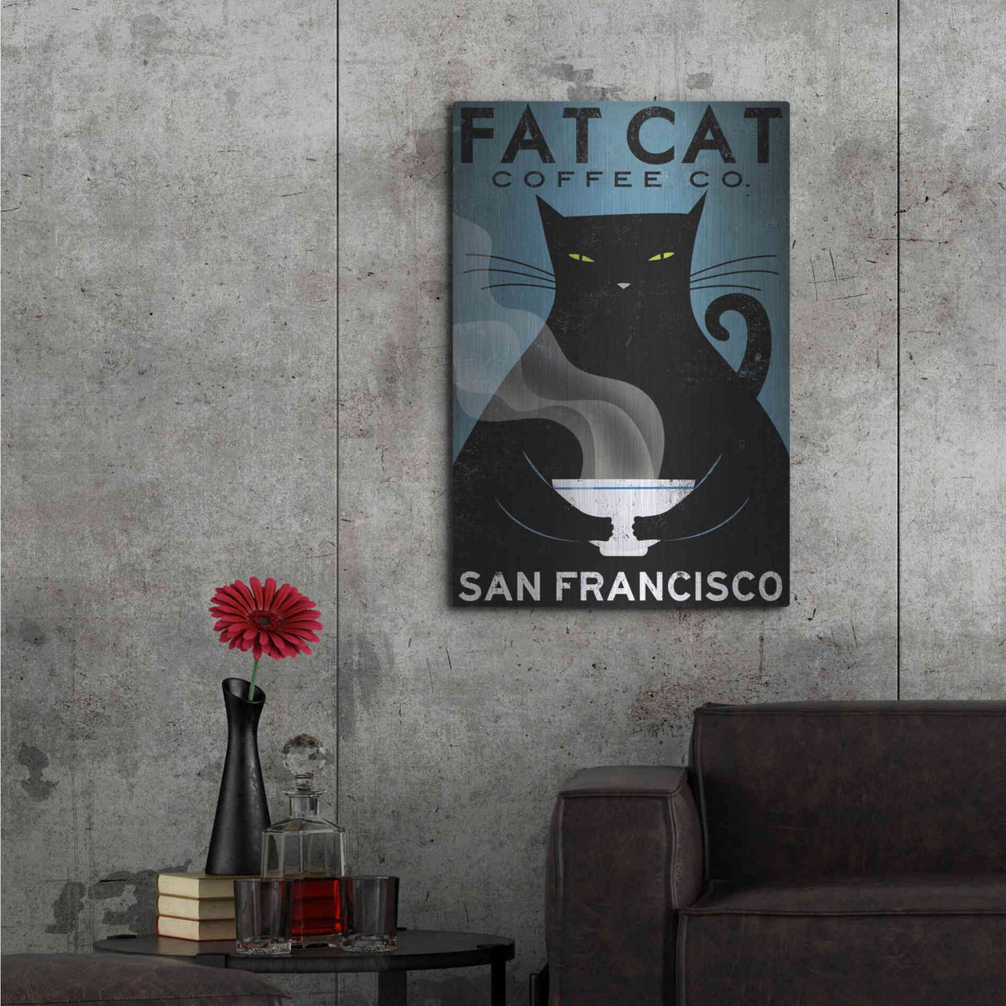 Luxe Metal Art 'Cat Coffee' by Ryan Fowler, Metal Wall Art,24x36