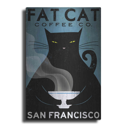 Luxe Metal Art 'Cat Coffee' by Ryan Fowler, Metal Wall Art