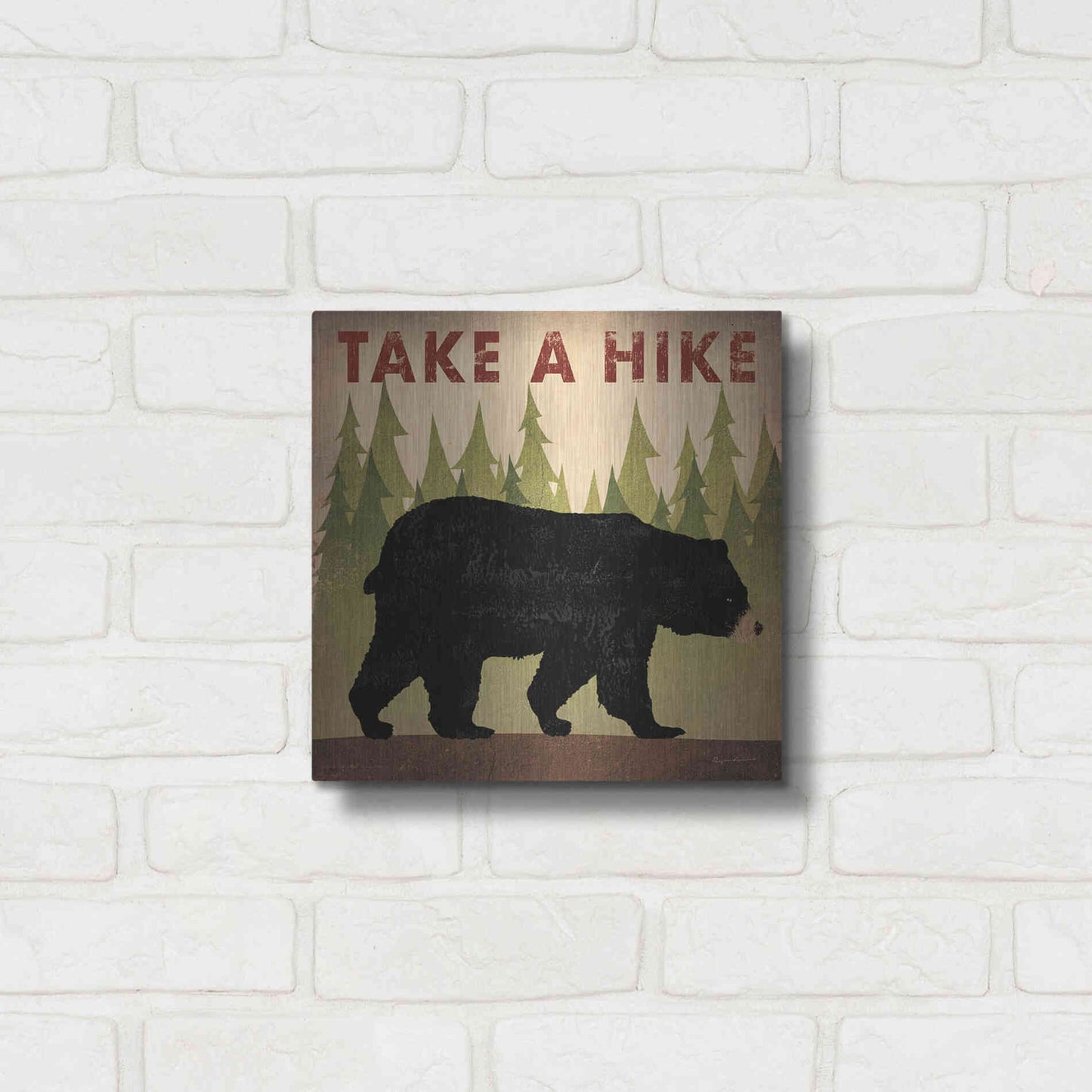 Luxe Metal Art 'Take A Hike Black Bear' by Ryan Fowler, Metal Wall Art,12x12
