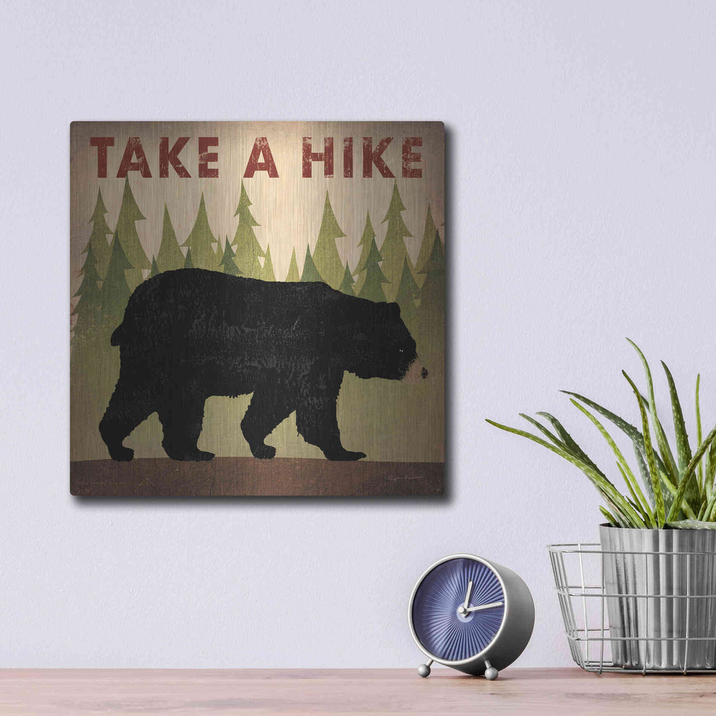Luxe Metal Art 'Take A Hike Black Bear' by Ryan Fowler, Metal Wall Art,12x12