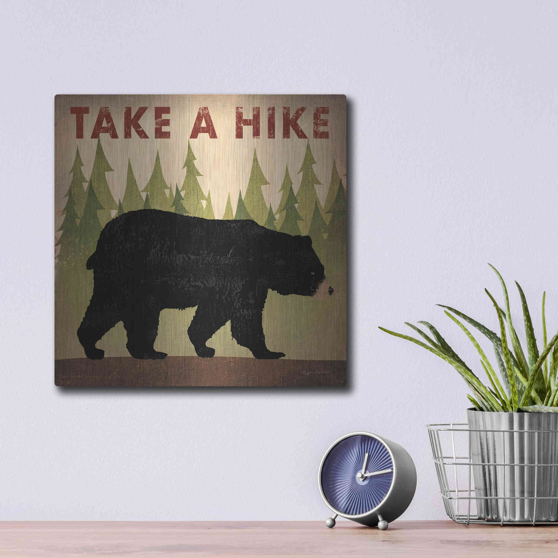 Luxe Metal Art 'Take A Hike Black Bear' by Ryan Fowler, Metal Wall Art,12x12