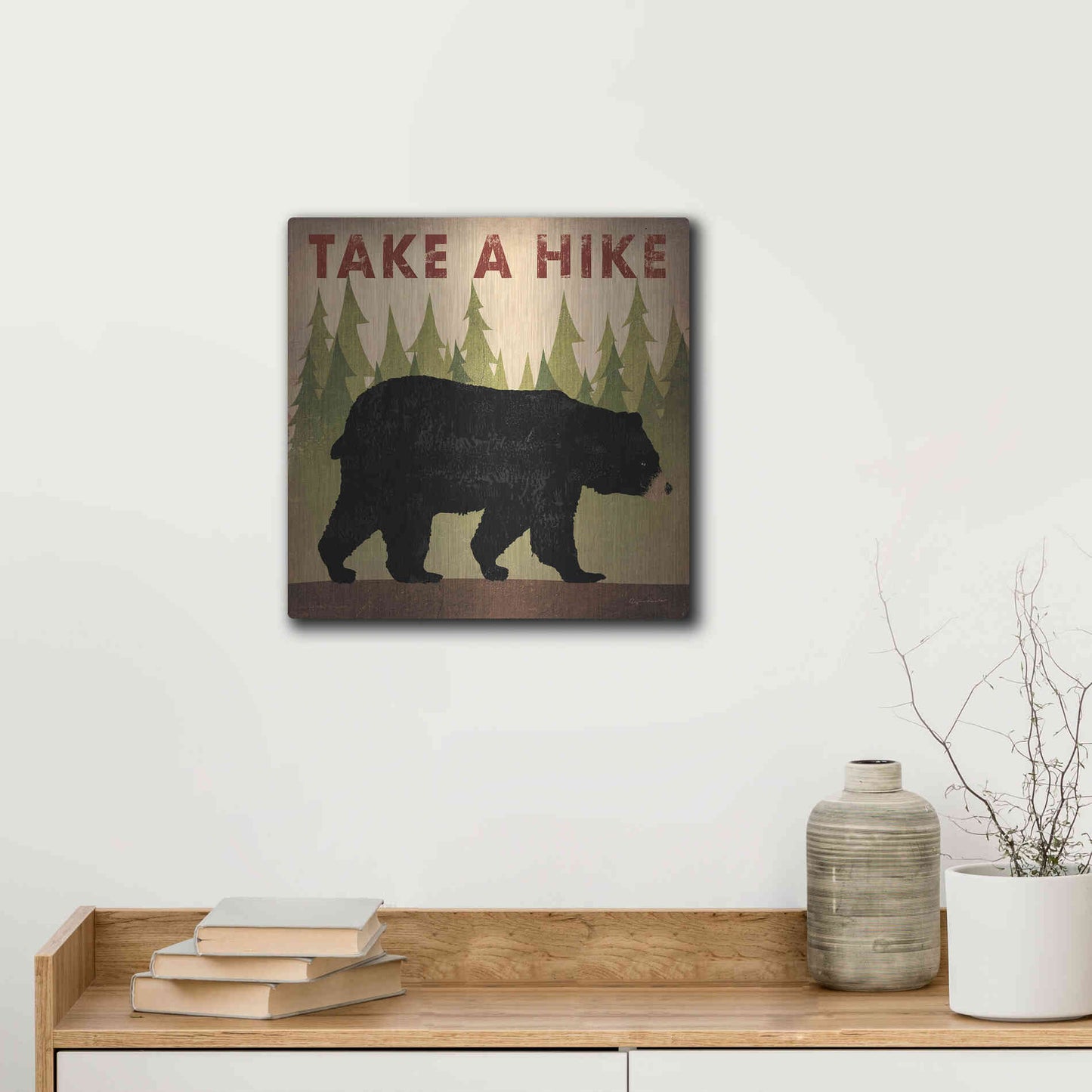 Luxe Metal Art 'Take A Hike Black Bear' by Ryan Fowler, Metal Wall Art,12x12