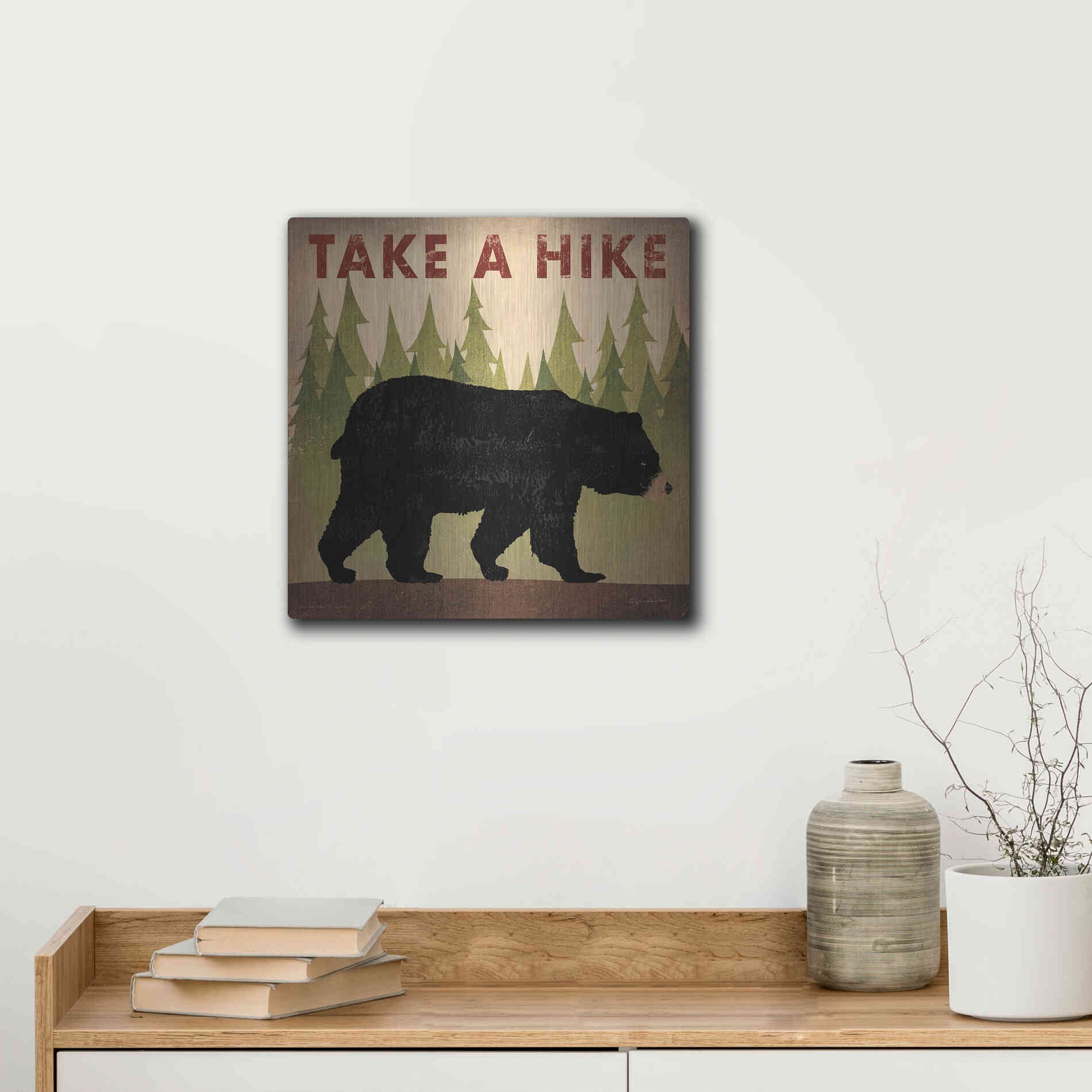 Luxe Metal Art 'Take A Hike Black Bear' by Ryan Fowler, Metal Wall Art,12x12