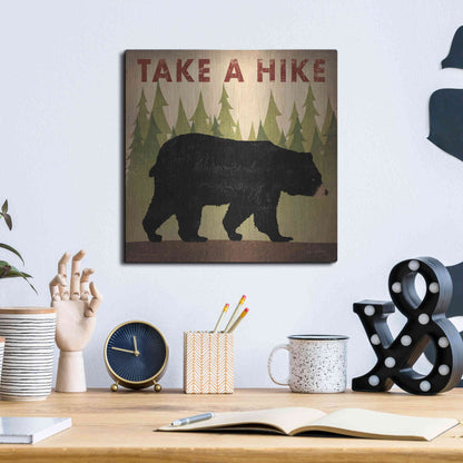 Luxe Metal Art 'Take A Hike Black Bear' by Ryan Fowler, Metal Wall Art,12x12
