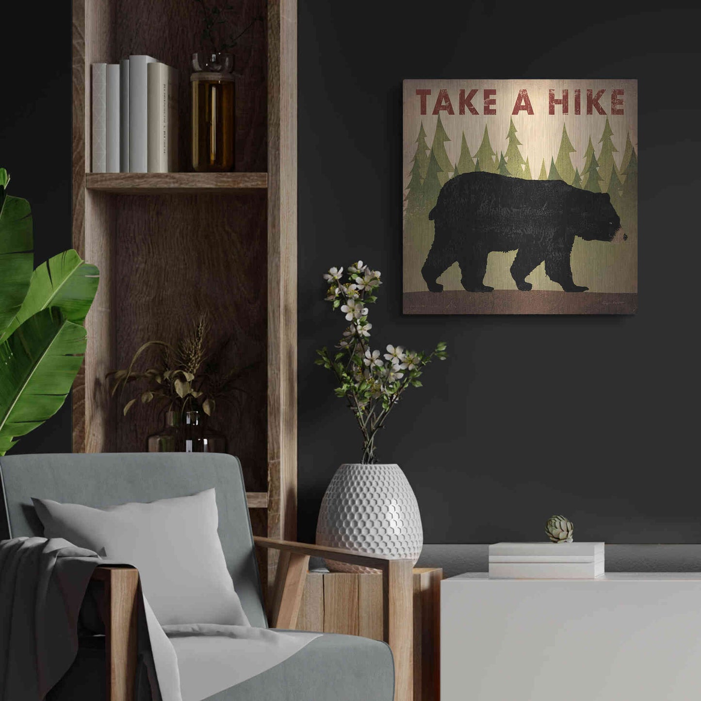 Luxe Metal Art 'Take A Hike Black Bear' by Ryan Fowler, Metal Wall Art,24x24