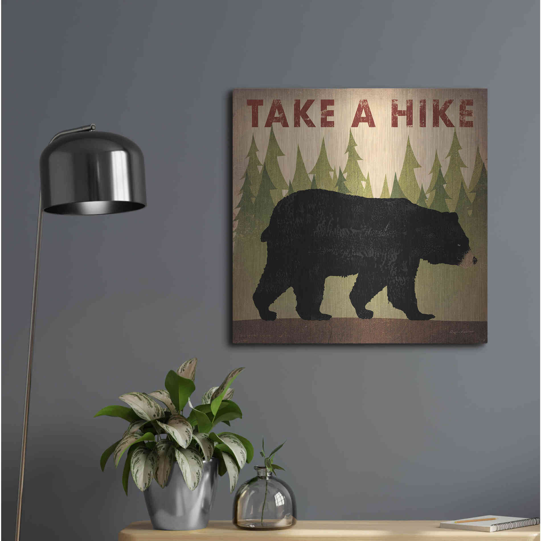 Luxe Metal Art 'Take A Hike Black Bear' by Ryan Fowler, Metal Wall Art,24x24